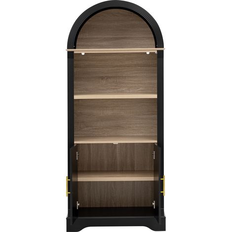 Meuble haut avec étagères réglables et éclairage LED, armoire de cuisine spacieuse, parfait pour salle à manger, salon et cuisine (Noir) (1/5)