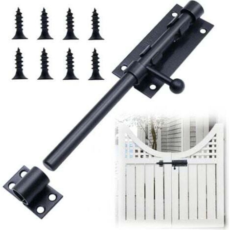 Chiavistello nero in acciaio inox per porte interne, con viti, ideale per cancelli da giardino, finestre e capanni (20 cm)