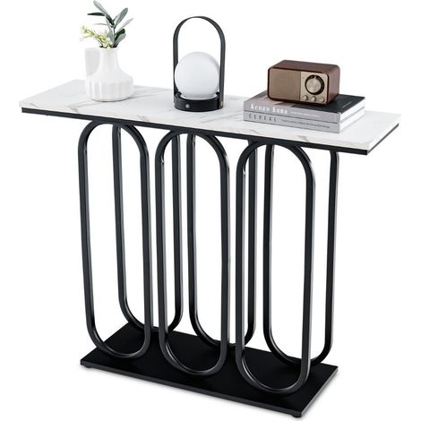 Elegante tavolo consolle ovale 100 x 30 x 80 cm con meccanismo di sicurezza antiribaltamento e ampio spazio di archiviazione in MDF bianco e nero 200020700