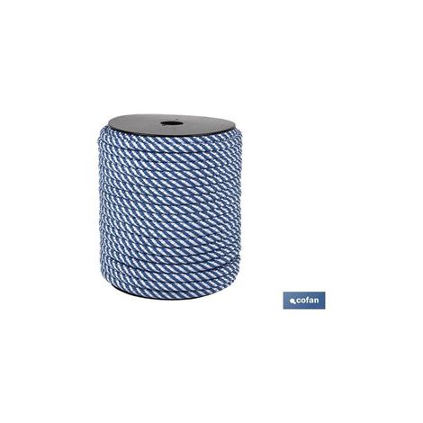 Bobine de corde tressée hélicoïdale. 14mm 100 Mts blanc/Bleu (1/2)