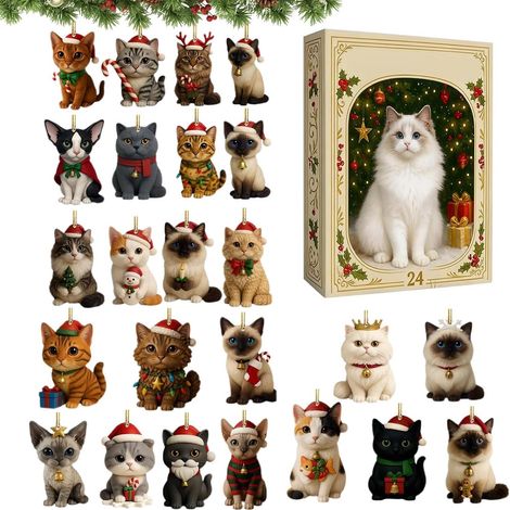 2025 Calendrier De L'Avent Chat Pendentif Breloque Calendrier Décompte 24 Jours De Noël Ornement Pour L'Avent Chat En Acrylique 2D 2025 Décoratif Pour , Adultes, Mur, Fenêtre, Porte, Sapin, Inté (1/5)