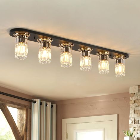 Modern Crystal Flush Mount Ceiling Light Crystal Chandelier 120cm Black Dining Room Light Fixture Long Ceiling Lamps for Living Room Kitchen Bedroom (Bulbs not included) (1/5)