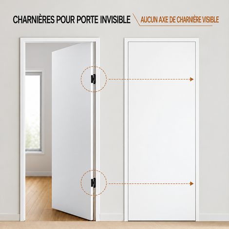 Lot de 2 Charnières Invisibles Encastrées, Charnières Réglables Ultra-Fines pour Portes Cachées, Secrètes et Placards, Structure Robuste Haute Résistance (1/4)