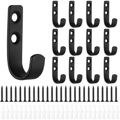13 ganchos de pared negros atornillables, con soportes para llaves y clips, para abrigos, bolsos o sombreros. (1/5)