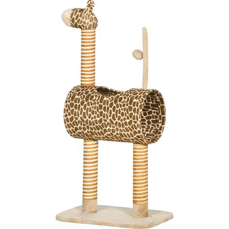 Giraffe-Designed Cat Tree,  Scratching Posts, Cat Tunnel, Toy Ball - Beige (1/5)