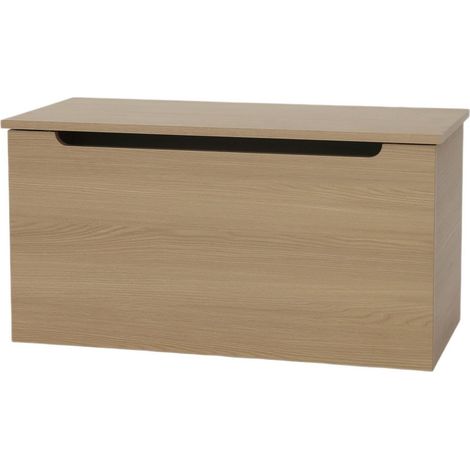 Ottoman Storage Chest - Metal - L38 x W80 x H41 cm - Smoke Oak Effect - Flat Packed