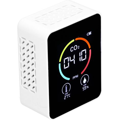 Détecteur de CO₂, thermomètre numérique, hygromètre, moniteur de qualité de l'air, détecteur de COVT et de formaldéhyde (blanc) (1/5)