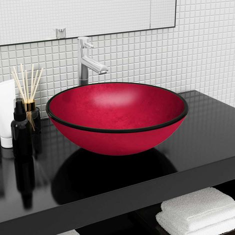 Vasque à poser Lavabo à poser pour salle de bain - Verre Verre trempé 42x14 cm Rouge BV365302 - BonneVie (1/4)