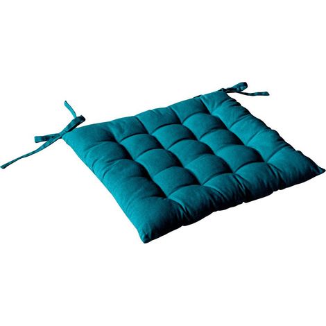 Galette de Chaise Piquée Uni "Panama" 38x38cm Bleu Canard