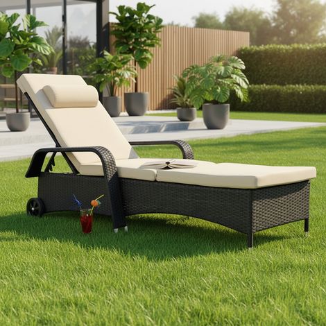 Melko Sonnenliege Schwarz Gartenliege Terrassenliege Relaxliege Freizeitliege