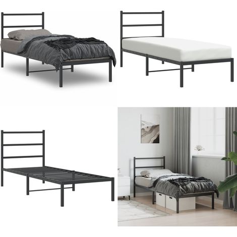 Cadre de lit métal sans matelas avec tête de lit noir 80x200 cm - Cadre De Lit - Lit Double - Lit Metal - Lit Moderne - Literie - Home & Living (1/5)
