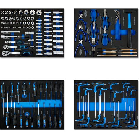 Eberth – Set d'outils servante atelier 134 pièces – Inserts en mousse pour rangement sécurisé – Poignées antidérapantes ergonomiques – Pour automobile et bricolage