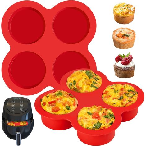 2 Pièces Moule à Cake Silicone 4 Cavités pour Air Fryer, Moule Gâteau Silicone Antiadhésif, Moule à Muffins Cupcakes Quiche Frittata Tarte, Moules en Silicon Cuisson Gâteaux Pain Dessert œuf (1/5)