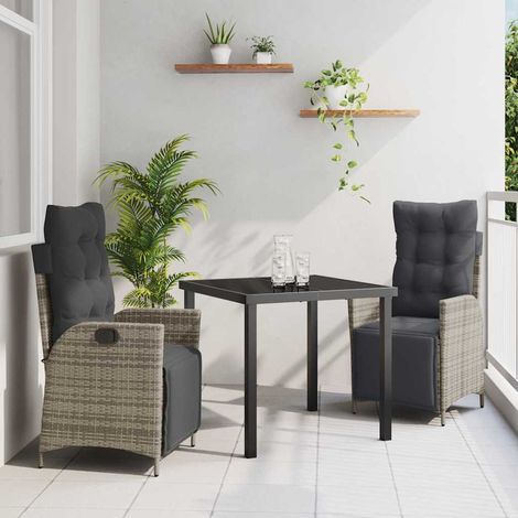 Conjunto de Comedor de Jardín 3 pcs Gris Poliratán vidaXL (1/5)