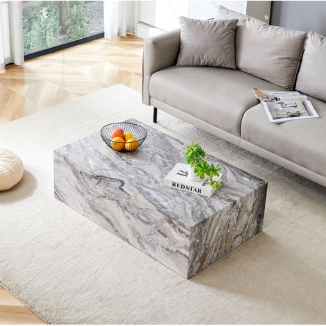 Tavolino da caffè in MDF grigio effetto marmo 90 x 50 x 30 cm rettangolare (1/5)