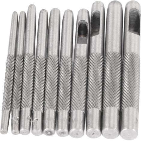 Ensemble de 10 outils de perforation en acier creux pour cuir, outil robuste à trou rond, adapté aux tissus de montres, aux coussinets de bracelets en cuir, avec sac de rangement. (1/5)