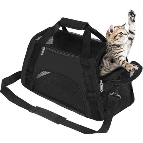 Sac de transport pour animaux de compagnie pliable, cage de transport respirante pour chats et chiens de petite taille, sac de voyage confortable avec bandoulière et laisse de sécurité (1/5)