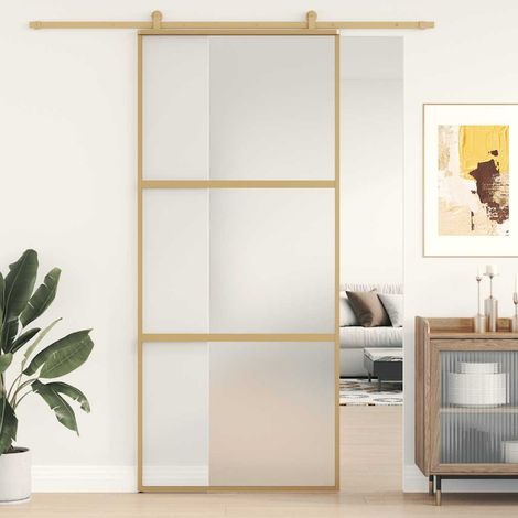 Porte coulissante dorée 90x205 cm, verre ESG mat et aluminium