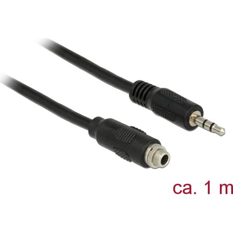 Kabel klinke 3 pin 3,5 mm stecker buchse zum einbau 1 m schwarz delock