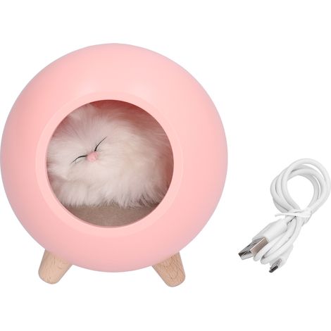 Lampe de nuit rechargeable pour chambre avec maison pour chat, modèle LED réglable par contact, dimensions 130x130x143mm, matériau composite bois et ABS, lumière douce 300lm