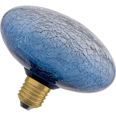 OSRAM Lampe LED  DECOR FLAT en verre craquelé, plate Ø150 mm, bleue, E27, 3,5 W, 300 lm, 2 700 K, blanc chaud, IP20, look vintage