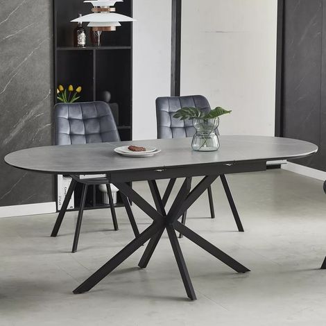 Table extensible 140-180 cm céramique grise 8 pers pied noir ovale MILANOZ (1/5)