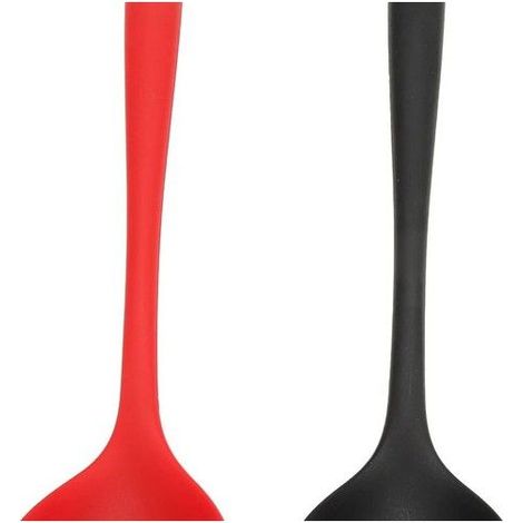 Ensemble de 2 louches à soupe en silicone, cuillère de service multifonctionnelle noire et rouge avec trou de suspension rond (1/5)