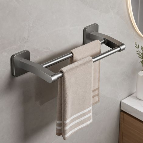 Porte-serviettes Double Barre 31.5 cm Inox - Barre Serviette Salle de Bain Aspirant (1/4)