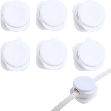 Cable Organizer - Auto-Adhesive Magnetic Clip - For Desk Nightstand Office Home - White - 6 Pieces (1/5)