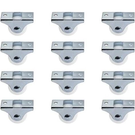 Lot de 12 roulettes de 2,5 cm rigides fixes non pivotantes avec plaque supérieure en métal roues en plastique dur pour meubles, argent (1/5)
