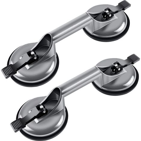 Ventouses de manutention doubles en aluminium – 2 unités, charge 100 kg, diamètre 120 mm, pour vitriers et poseurs de verre (1/5)