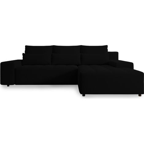 Selsey Neluro – Ecksofa mit Schlaffunktion & Bettkasten, Chenille wasserabweisend, Universal, Schwarz