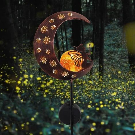 Lampe Solaire - Lampe De Lune En Métal Avec Décor Fée Et Fleurs - Pour Jardin Terrasse Balcon Cour - 3000K - IP44 - 6 à 12 Heures D'éclairage - 1 Pièce (1/4)