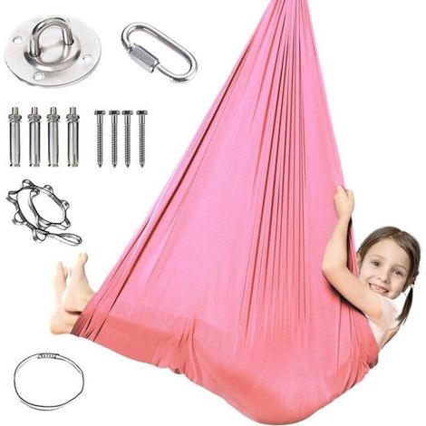 Seggiolone sensoriale - con accessori - Sedia sospesa e altalena yoga - Interno/esterno - 150 x 280 cm - Rosa (1/4)