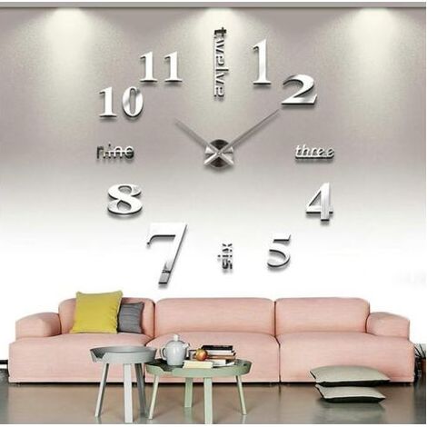 Geräuschlose Wanduhr, moderne Wanduhr, rahmenloser 3D-Spiegelaufkleber zum Selbstgestalten, Wanduhr für Büro, Hotel und Zuhause zum Selbstgestalten (1/5)