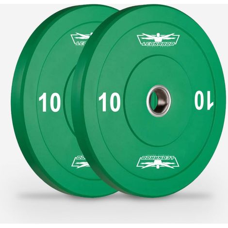 2 disques de musculation en caoutchouc et acier 10 kg Bumper 50 mm Hanzo Stock