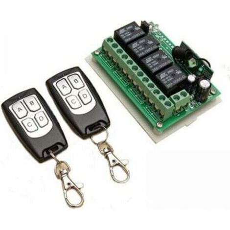 433MHz Wireless 4-Channel Remote Control DC 12V Long Distance RF Relay Switch 2 Transmitters + 1 Receiver for Garage Door/Gate Alarm