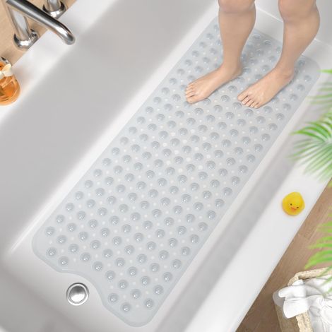 Tappetino da bagno antiscivolo, 100 x 40 cm, extra lungo, resistente alla muffa e lavabile in lavatrice, senza BPA, trasparente.