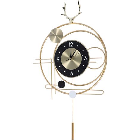 Horloge murale géométrique en métal avec cornes de cerf et pendule doré oscillant pour décoration salon chambre bureau (1/5)
