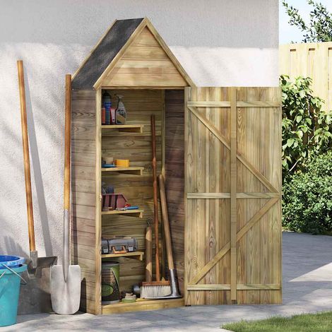 vidaXL Caseta herramientas jardín con puerta madera pino 69,5x32x178cm (1/2)