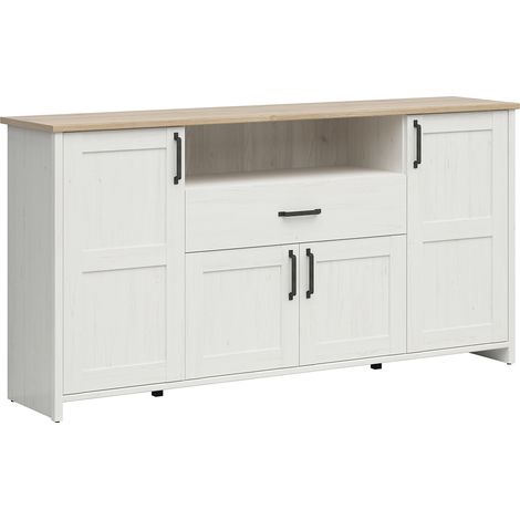 Buffet Aksel mit 1 Schublade und 4 Türen, Weiß und Holzoptik, 194cm