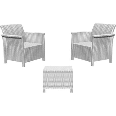 Tavolo e Sedie da Giardino Esterno Set 2 Poltrone 1 Tavolino Salotto in Rattan Bianco per Bar e Balcone (1/5)