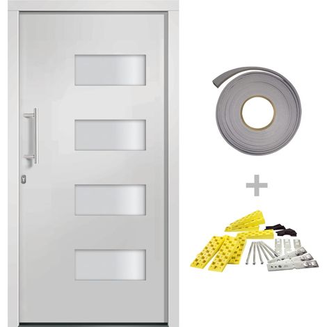 Porte d'entrée Aluminium et PVC Blanc 100x210 cm
