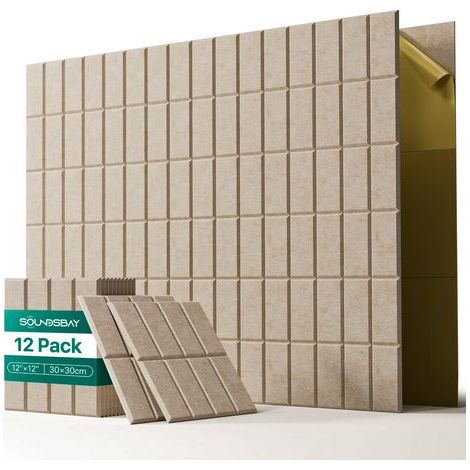 Set mit 12 selbstklebenden Schallschutzpaneelen, 30 x 30 cm, hochdichte Polyester-Schallschutzwandpaneele, wärmeisolierend und schwer entflammbar (1/5)