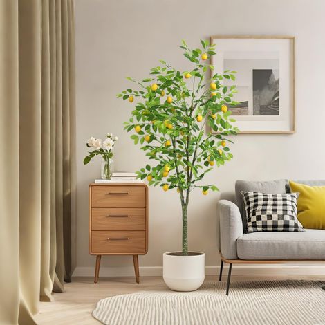 Citronnier Artificiel RéAliste Avec Fruits En Pot - Plante Artificielle Pour L'IntéRieur Et L'ExtéRieur - DéCoration Pour Salon, Bureau, Balcon, Jardin - 180 Cm