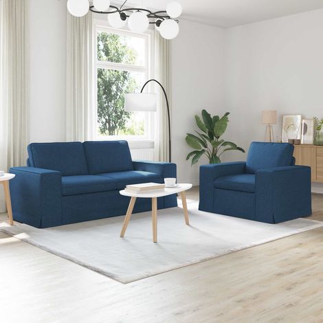 Sofa Set 2 pcs Blau 182 x 80 x 82 cm Stoff