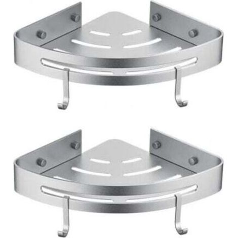 Corner shower shelf – 2 pieces – no drilling required – no-drill bathroom shelf, shower storage basket, wall-mounted adhesive aluminum shower holder, shampoo organizer (t