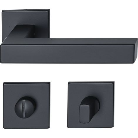 MARCHESI Drückergarnitur SQUARE auf Flachrosette WC, Edelstahl schwarz matt (1/3)
