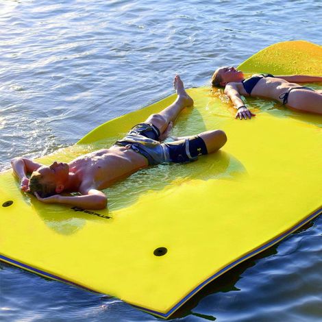 COSTWAY 270x180cm Wasserhaengematte, Wasserliege 300kg Tragkraft, Schwimmmatte Schwimmfloss, Schwimmender Teppich, Schwimmende Wasser Bett Schwimminsel Gelb