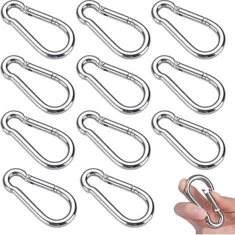 12 Stück M5-Karabiner, Edelstahl 304, federbelastete Schnapphaken zum Aufhängen, fester Haken, 50 x 5 mm (1/5)